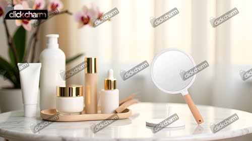 Image of Compact Travel Handheld Mirror with Comfy Handle for Makeup - Small Wood Hand Mirror, Single-Sided Reflection Hanging Hole- (Pack of - 1)