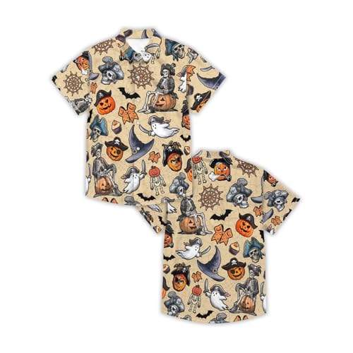 Image of THE PIRATE KING Funny Pirate Hawaiian Shirt Boys Girls Beach Tropical Casual Short Sleeve Button Down Shirt for 5-14 Years