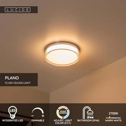 LUCIDE PLANO - Deckenleuchte Badezimmer - Ø 23 cm - LED Dim. - CCT - 1x11W 2700K/4000K - IP44 - Opal