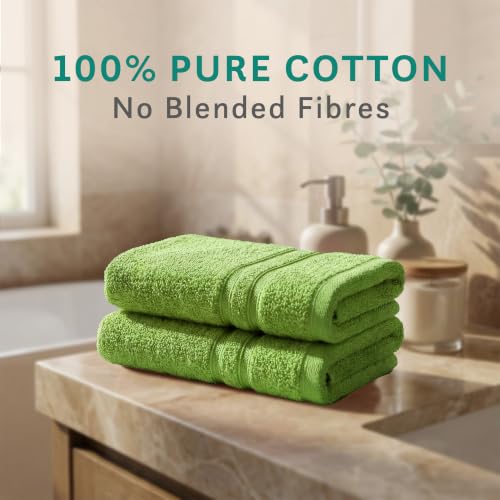 Image of MYTRIDENT Trident 100% Cotton Hand Towels, Highly Absorbent, Super Soft - 2 Piece Set, 400 GSM, Gym & Spa Towels - Lime Green