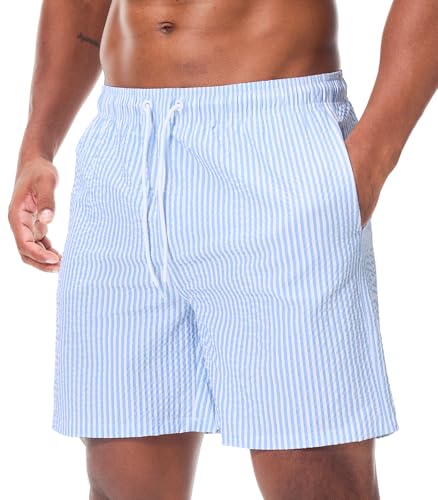 Danfiki Herren Badehose Schnelltrocknend Badeshorts Kurzen Strandhose Sporthose Schwimmhose Seersucker Gewebe mit Meshfu...