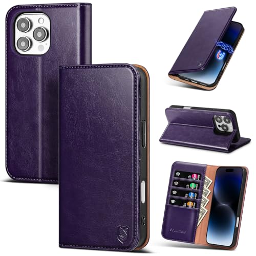 Scutumate Compatible with iPhone 16 Pro Case Wallet with Card Holder [4 Card Slots] Kickstand [RFID Blocking] PU Leather Phone Case Flip Protective Cover TPU Shockproof,for Apple 16 Pro,Purple by Scutumate - Used condition - US$15.67