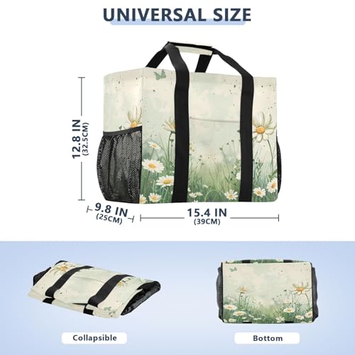 Vintage Spring Daisies Reusable Grocery Bags Large Tote Bag Waterproof Canvas Organizer for Beach Picnic Laundry Travel3