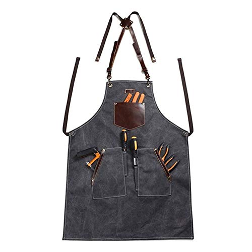 KXAOXGRC Gardening apron, Workshop Bib Apron,Work Tool Apron, Woodworking Shop Apron Men Heavy Duty Tool Apron with Pockets