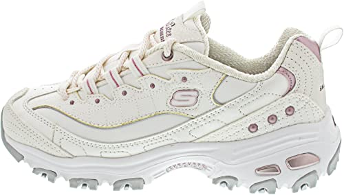 Skechers Baskets D'Lites Sweet Moments pour Femme, Garniture Lavande en Cuir dura Blanc, 39 EU