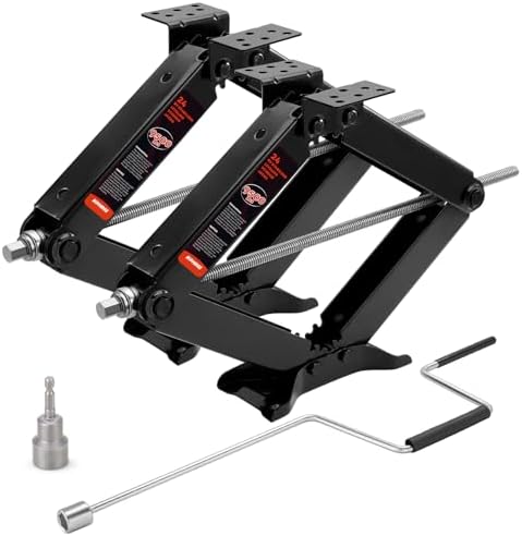 Kohree 9500 lbs RV Stabilizer Jacks 24", Leveling Scissor Jacks for Travel Trailer, Set of 2, Heavy Duty Camper Stabilizer Jacks Kit with Anti-Slip Handle and Drill Socket, Easy to Install