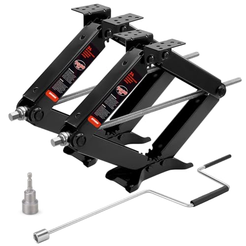 Image of Kohree 9500 lbs RV Stabilizer Jacks 24 inch, Leveling Scissor Jacks for Travel Trailer, Set of 2, Heavy Duty Camper Stabilizer Jacks Kit with Anti-Slip Handle and Drill Socket