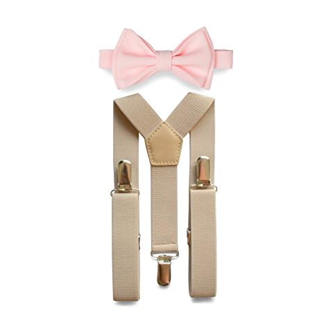 Armoniia Blush Bow Tie Suspenders Set for Baby Toddler Boy Men | Weddings Prom Homecoming Quinceañera (4. Adult (up to 5'10"), Blush Bow Tie & Tan Suspenders) Cover
