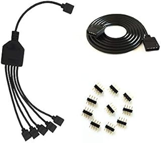 4 Pins Black RGB LED Splitter Cable LED Strip Connector 5 Way Splitter Y Splitter for One to Five RGB 5050 3528 LED Light Strips with,1m RGB Wire10x Male 4 Pin Plugs Splitter Cable