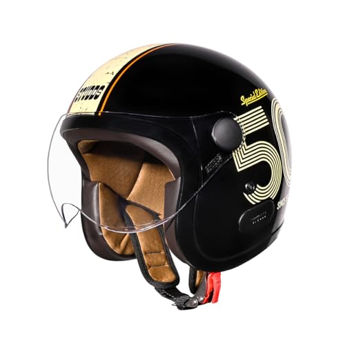 Studds Jet 50 Open Face ISI Certified Helmet | Lightweight with Chopper Visor & Stainless Steel Buckle Black - Yellow - XL