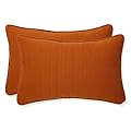 Pillow Perfect Monti Chino Solid Indoor/Outdoor Lumbar Pillow Plush Fill, Weather and Fade Resistant, Lumbar - 11.5" x 18.5",, Orange, 2 Count