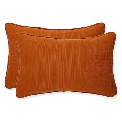 Pillow Perfect Monti Chino Solid Indoor/Outdoor Lumbar Pillow Plush Fill, Weather and Fade Resistant, Lumbar - 11.5" x 18.5",, Orange, 2 Count
