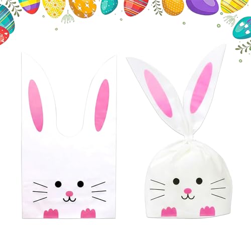 50 Sacs Cadeaux de Pâques en Forme de Lapin de Paques pour Fête d'anniversaire d'enfant, Bonbons, Biscuits, Sac Jolis Avec Oreilles de Lapin pour Mariage,...