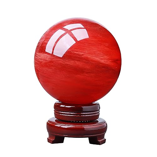Red Crystal Ball Sphere Melting Quartz Crystal Gemstone with Stand for, Divination Sphere,Fengshui,Home Decoration,Witchcraft,60