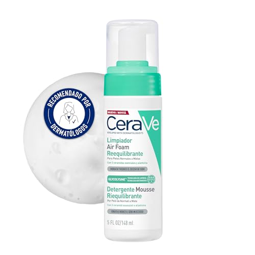 CeraVe Limpiador Espumoso Reequilibrante, Hidratación Profunda y Reducción de la Producción de Sebo, Con Tecnología Glycolysine, 3 Ceramidas Esenciales y Alantoína, Para Piel Normal a Mixta, 148 ml.