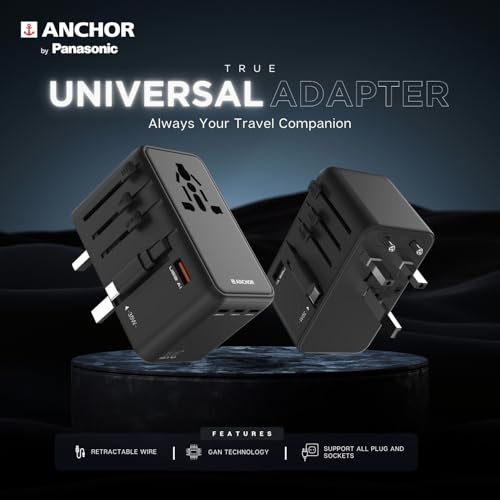 Image of Anchor by Panasonic 35W International Travel Adapter, Universal Travel Adapter All in One for EU, UK, US and AU with 1 USB and 3 Type C Ports, 35W Travel Accessories with GaN Fast Charging