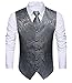 HISDERN Gray Vest and Tie Sets for Men Paisley Floral Jacquard Necktie Pocket Square 3PCS Casual Business Vests Waistcoat for Suit or Tuxedo Grey