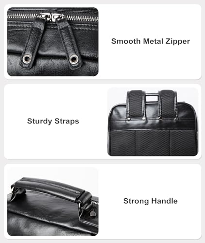 Leather Backpack fits 15.6 Inch Laptop Vintage Backpack Waterproof Flap Bookbag for Men Leather Travel Backpack for Men Casual Knapsack Black4