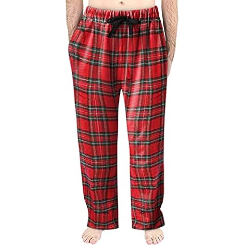 VESNIBA Pyjama Bottoms Funny Plaid Pyjama Pants for Men Lounge Pants Lightweight Sleep Bottoms with Drawstring Elastic Waist Red Cover