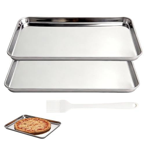 XRVRILE 2 Piezas Bandeja Horno Acero Inoxidable con Brocha Aceite – Bandeja de Horno Rectangular 26,4×15,3cm, Resistente Al Calor, Bandejas Acero Inoxidable Cocina Fácil de Limpiar