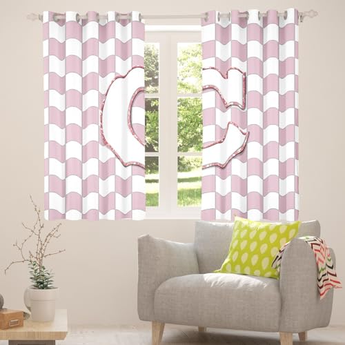 Image of Erosebridal Pink Initial C Window Curtains 42 inch Wx63 L Kawaii Plaid Checkered Blackout Curtains for Kids Girls Bedroom,Cute Personalized Monogram Window Treatments Grids Gingham Drapes Decor 2 Panels