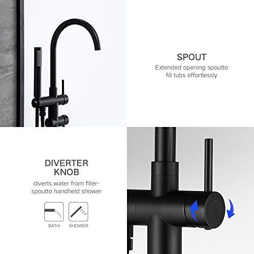 Taplong Freestanding Bathtub Faucet Tub Floor Mount Bathroom Faucets Brass Single Handle With Hand Shower High Flow Rate Max 6 Gpm (Matte Black) #TOP3