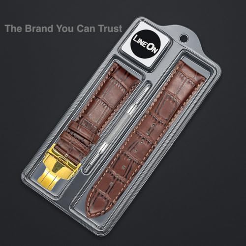 Image of Lineon 20mm Half Padded Leather Mens Watch Strap with ButterFly Lock For Branded Watches Tool and Pins Include