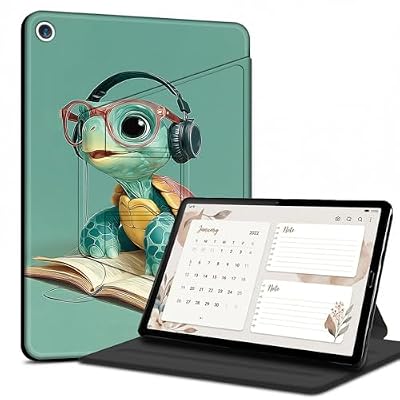 Case for Samsung Galaxy Tab A11+ / A9+ Plus 11 Inch (2025/2023), 360° Rotating Slim PU Leather Folio Stand Cover, Lightweight Smart Shell with Auto Wake/Sleep for Kids Boys Girls, Music Turtle Book