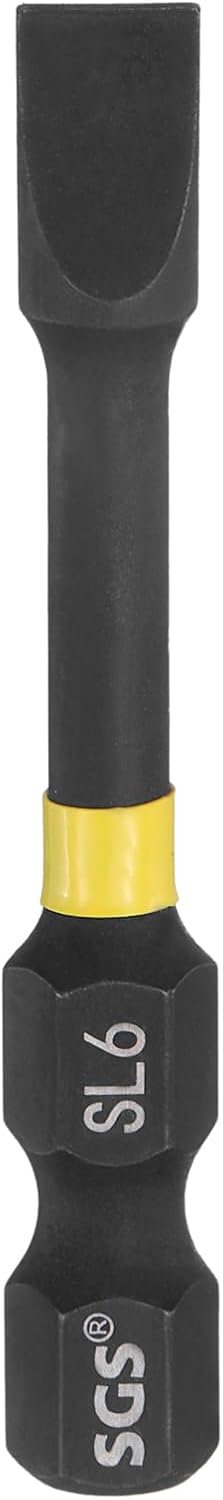 HARFINGTON SL6 Slotted Impact Screwdriver Bits 6mm Slotted Tip 1/4" Hex Shank 50mm (2") Long Magnetic Flat Head Phosphated S2 Steel Screw Driver Drill Bits Electric Power Tool