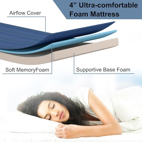 Giantex Folding Guest Bed With 4-Inch Mattress & 4 Wheels, Portable for Adults, Space-Saving for Home, Office, Made in Italy, Rollaway Twin Size