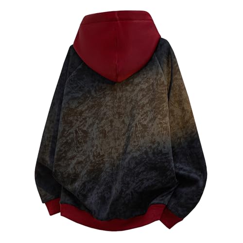 Sweat à capuche vintage pull tie dye unisexe à blocs de couleurs amples