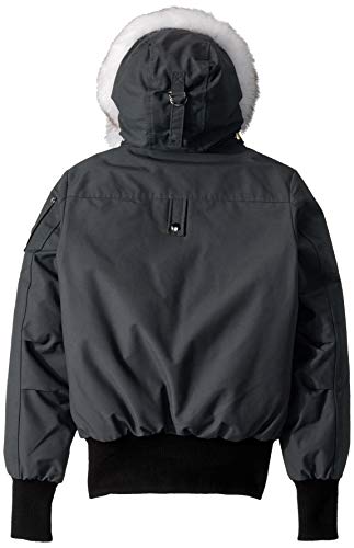 Moose Knuckles Women's Debbie Bomber Down Jacket With Fur Pom Pom Outerwear, Granite/Natural Fur, Xl #TOP1