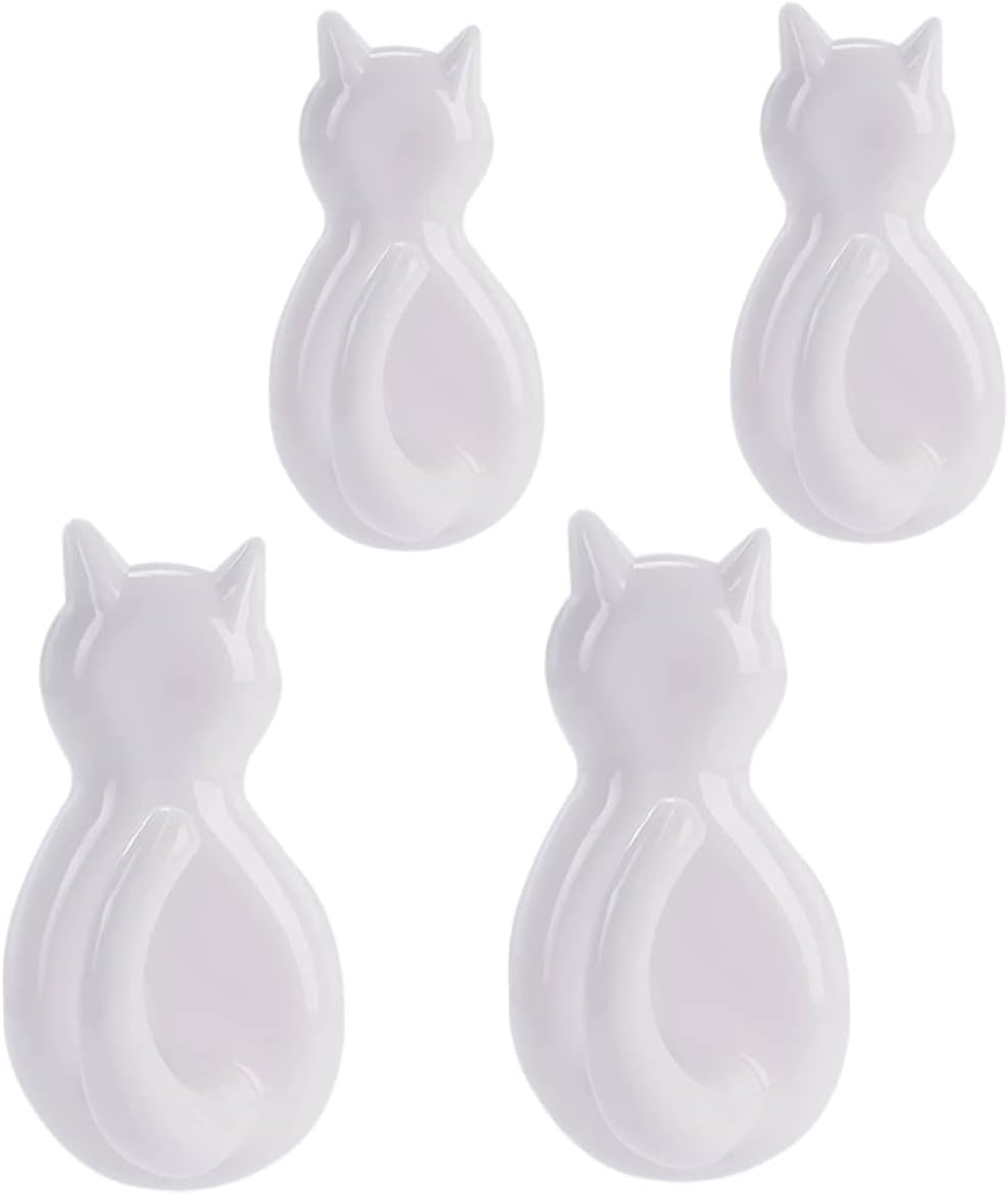 Alipis 4pcs Cat Tail Hook Decorative Wall Hook Hangers for Clothes Decorative Hooks Wall Sticky Hook Bathroom Wall Hooks Cat Shape Key Bag Hook Hat Hook Japanese-Style Plastic White