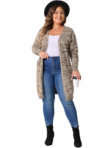 Image of Agnes Orinda Plus Size Sweater Cardigan for Women Contrast Color Open Front Long Sleeve with Pockets Cardigans Sweater Coat