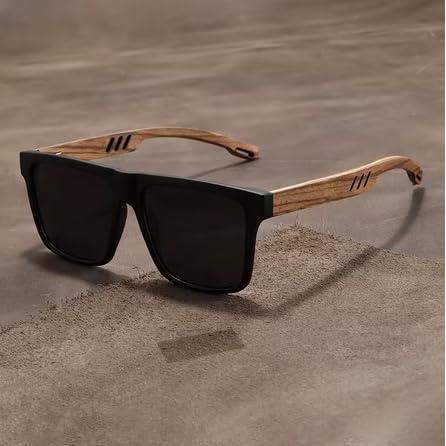 IONOMAT Lunettes de Soleil Sport Polarisées, Monture Moderne en Bois avec Verres Noirs, Protection UV400, Confort Optimal pour Homme et Femme – vue 3