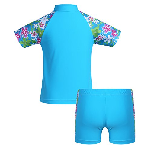 Image of Kids Girls Two Piece Tankini Swimsuit Short Sleeves Floral Printed Top with Bottoms Swimwear Bathing Suit