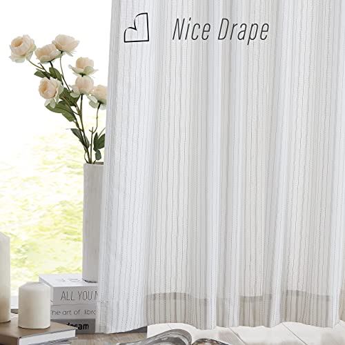 Sxzjtex Boho Rustic Valance Striped Small Kitchen Curtains Pinstripe Rod Pocket Window Valances For Living Room & Bedroom, Bathroom, Villa, 54 Inch Wide X 15 Inch Long, White/Beige And Gray #TOP2