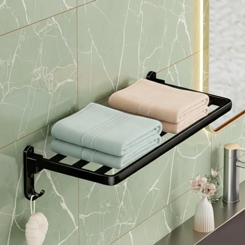 Image of Amazon Basics Bathroom Accessories Set - 24 Inch Towel Rod Towel Rack Clothes Hanger and Towel Holder - Rust-Resistant Bathroom Fittings for Home Black (Pack of 1)