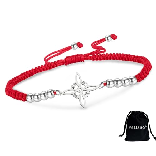VASSAGO Bracelet nœud de sorcière en acier inoxydable avec nœud celtique magique réglable, coloré et perles tressées, 0.78*0.91"