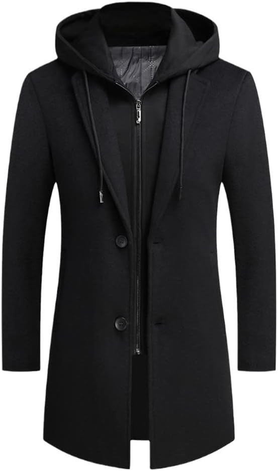 Haitpant Autumn Winter Men Wool Hooded Trench Coat Korea Style Mid Long Wool Overcoat Casual Slim Woolen Blend Jacket