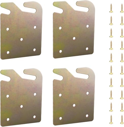 4PCS Heavy Duty Bed Frame Brackets Kit - Universal Wood Bed Rail Hook Plates with Solid Steel Construction, Compatible with Headboard, Footboard, Bed Frame Hardware Replacement Parts with Screws