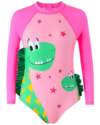 Size 2-9 Years Girls One Piece Swimsuit Kids Long Sleeve Swimsuit Zipper UPF Rashguard Swimwear