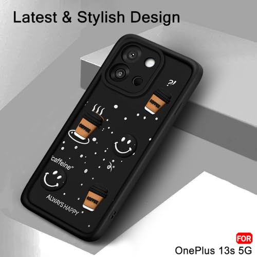 Image of TheGiftKart Back Cover Case for OnePlus 13s 5G | Cute Fun Cartoon 3D Smiley Coffee Case | Full Camera Protection | Shockproof Back Cover Case for OnePlus 13s 5G (Silicone, Black)