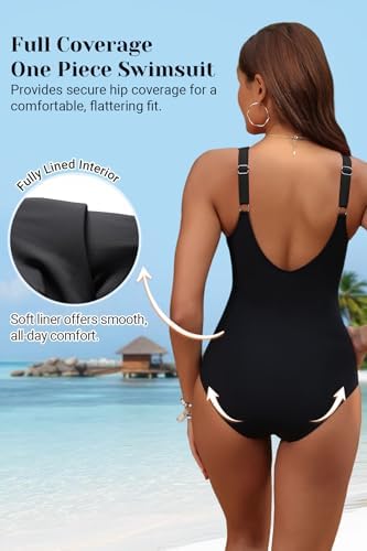 Holipick Women Tummy Control One Piece Swimsuit - Push Up Bathing Suit Full Coverage Slimming Swimwear