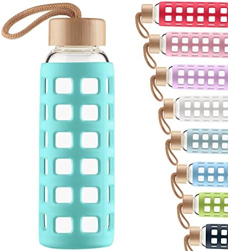 Cleesmil Sports Glass Water Bottle with Silicone Sleeve with Bamboo Lid BPA Free 660 ml (Magenta)