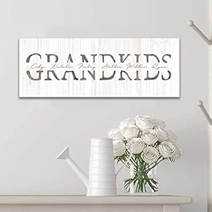 Grandkids personalized art gift for grandparents whitewashed wood 95×26 block mount  urban country home decor