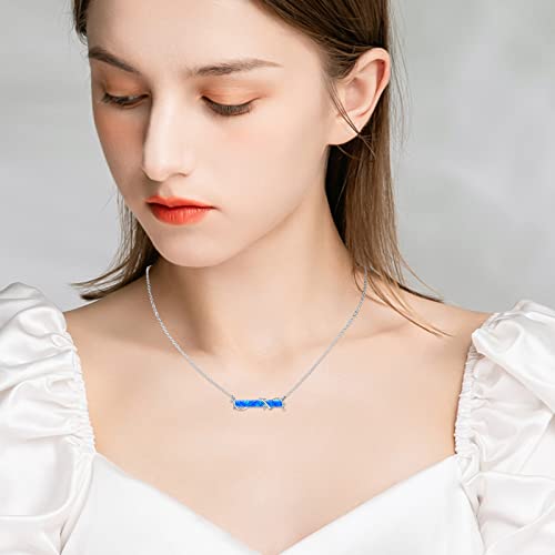 Aututer Bar Necklaces For Women Sterling Silver Horizontal Bar Necklace Blue Opal Necklace Opal Jewelry For Women Teen Girls Back To School Gifts #TOP3