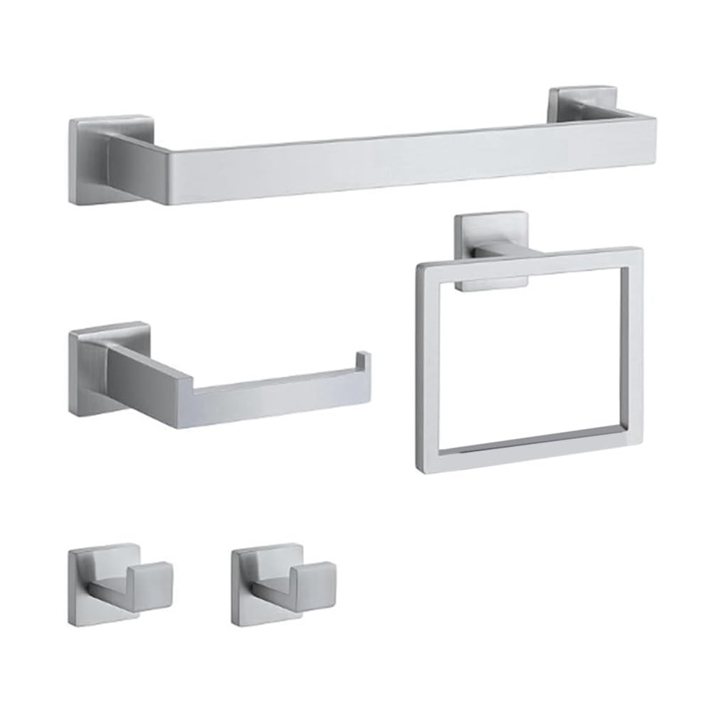 Barres porte-serviettes acier inoxydable argenté avec anneau mural et crochet de douche