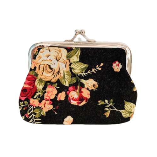 Clearance ! Cute Black Floral Buckle Coin Purses Vintage Pouch Kiss-lock Change Purse Wallets (9cmX7cm)