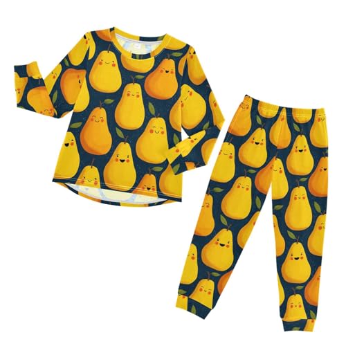 Happy Yellow Pears Pattern Soft Pajama Set for All Seasons,Breathable Pjs Long Sleeve Sleepwear,Comfy Loungewear 2 Piece Underwear Set 5T
